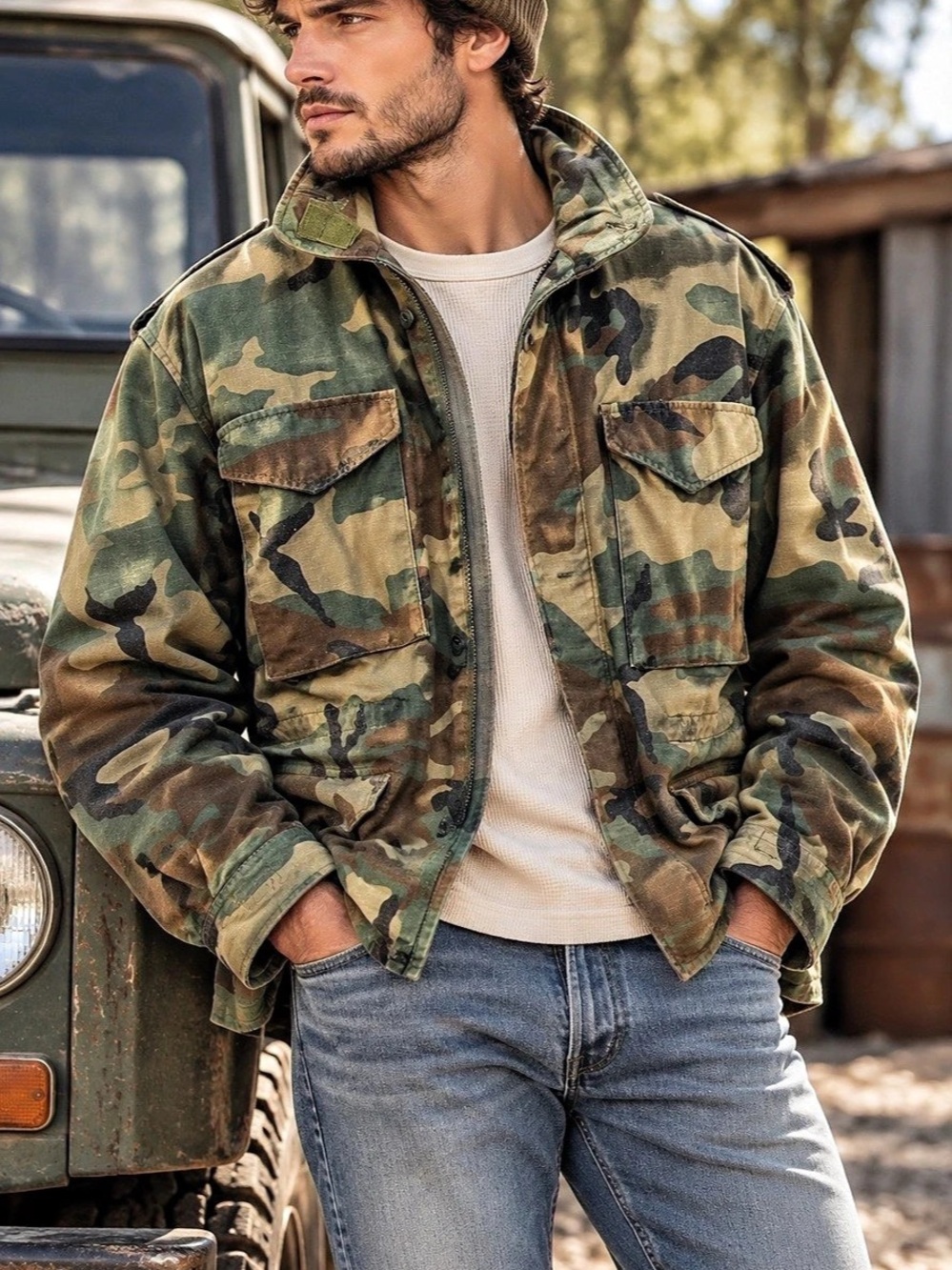 US Army Vintage 90s M65 Woodland Camo Cold Weather Field Jacket Military M Short